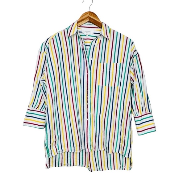 POMANDER PLACE TUCKERNUCK Adair Primary Striped Boyfriend Oversized Button Down - Picture 2 of 9